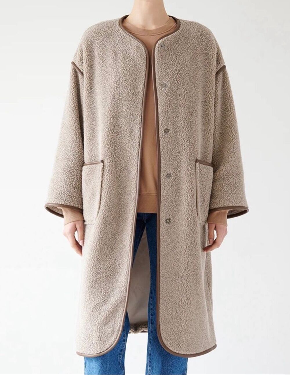 Velvet by Graham & Spencer $378 Greenwich Faux Sherpa Long Coat Taupe Size S NWT - Picture 9 of 16